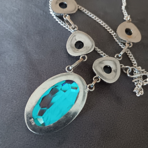 🩵Rainbow Topaz Gemstone Vintage Necklace 925 stamped Sterling Silver - Picture 5 of 6